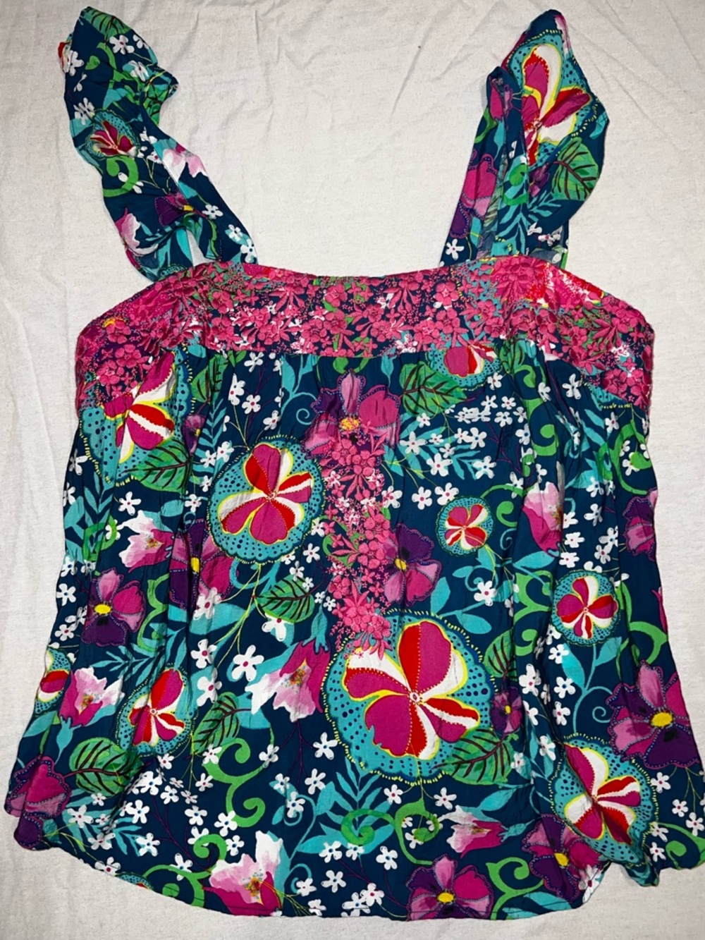 Floral Ruffle Strap Babydoll Top Summer Boho Mother’s Day Embroidered 1X